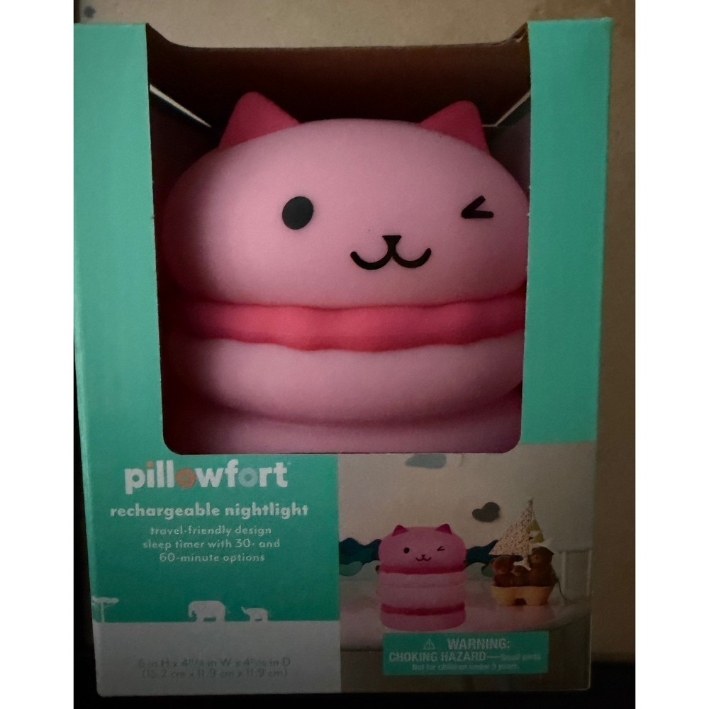 Pillowfort Rechargeable‎ Nightlight Pink Cat Travel Friendly Sleep Timer New